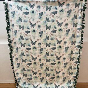 Teal Butterfly Double-Sided Fleece Throw Blanket #31 (53.5in W X 65in L)